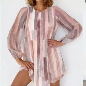 Aritzia Wilfred Elba Mini Dress in Heirloom Pink/Sage Frost Small